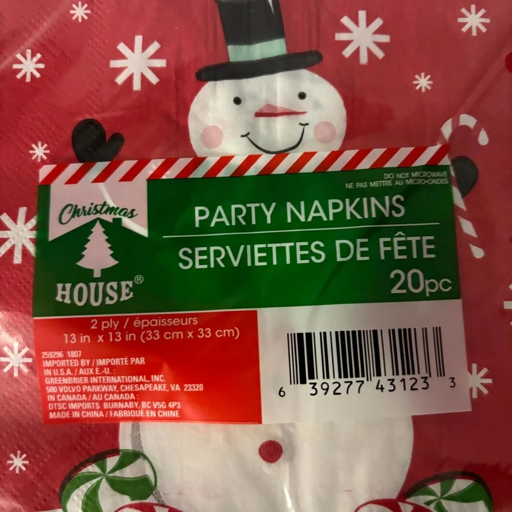 Christmas Snowman Paper Napkins Set 40ct Winter Holiday Table Decor New